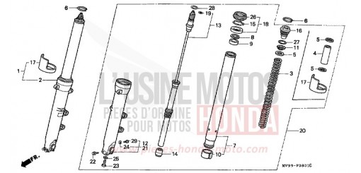 FOURCHETTE AVANT (2) CBR600FP de 1993